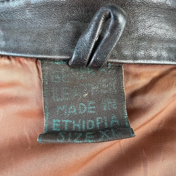 Ethiopian Two Tone Brown Leather Jacket Size XL - Picture 9 of 11